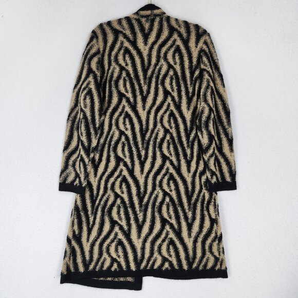 Chicos Sweater Womens 2 Tan Black 12 Zebra Print Mohair Wool Blend Long Cardigan - Picture 10 of 11